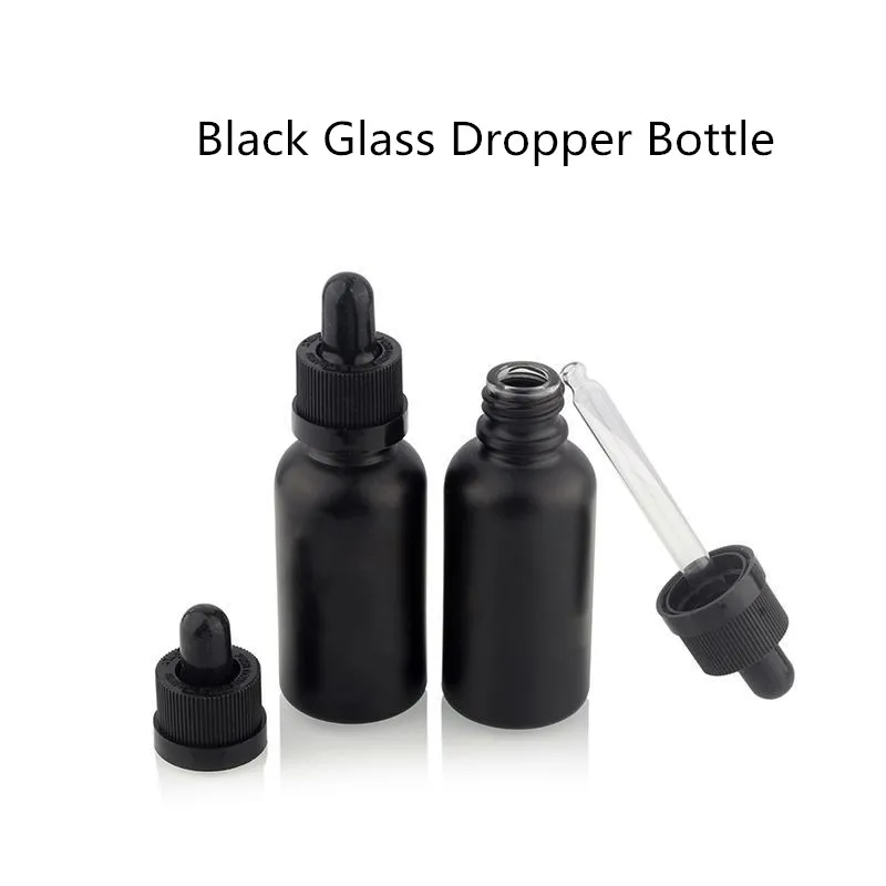 1 унция стеклянные бутылочки с пипеткой черным покрытием устойчивые к