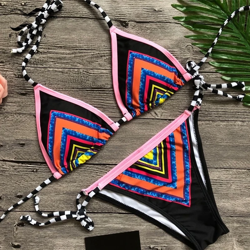 Bikinx полосатый купальный костюм женское микро-бикини комплект треугольник с