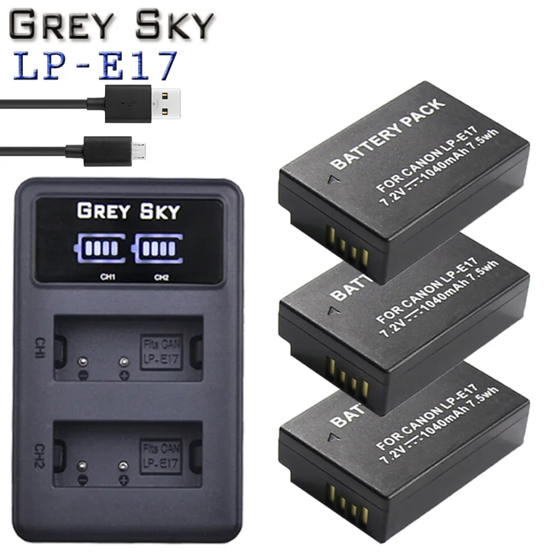Charger and 3battery LPE17 LP E17 LP-E17 Батарея+ ЖК-дисплей USB Dual Зарядное устройство для цифровой однообъективной зеркальной камеры Canon EOS 200D M3 M6 750D 760D T6i T6s 800D 8000D поцелуй X8i камеры - Цвет: Charger and 3battery