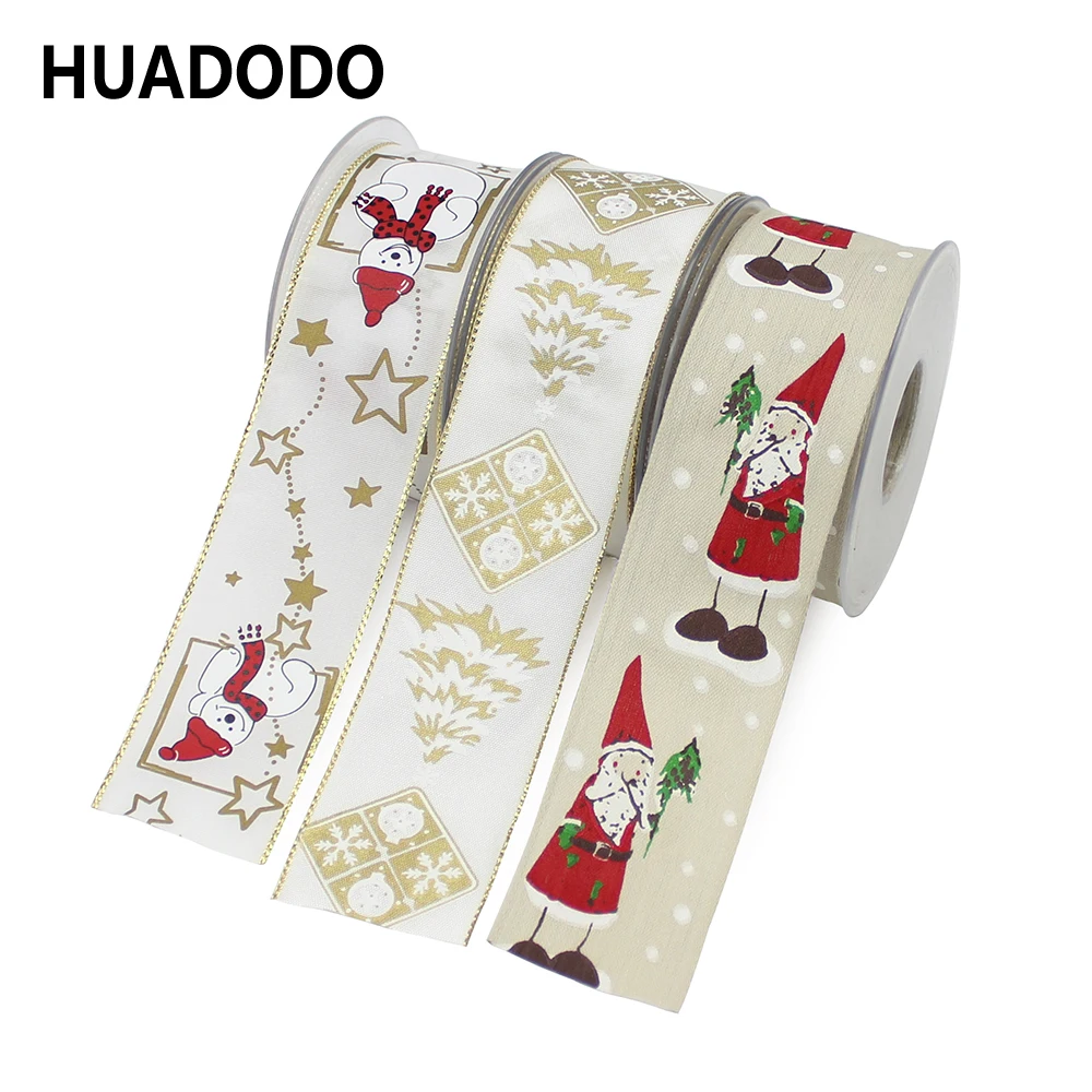 Проволочная лента HUADODO 40 мм 1 1/2 дюйма рождественские ленты с краями тканевая | Ленты для шитья -4000022626886