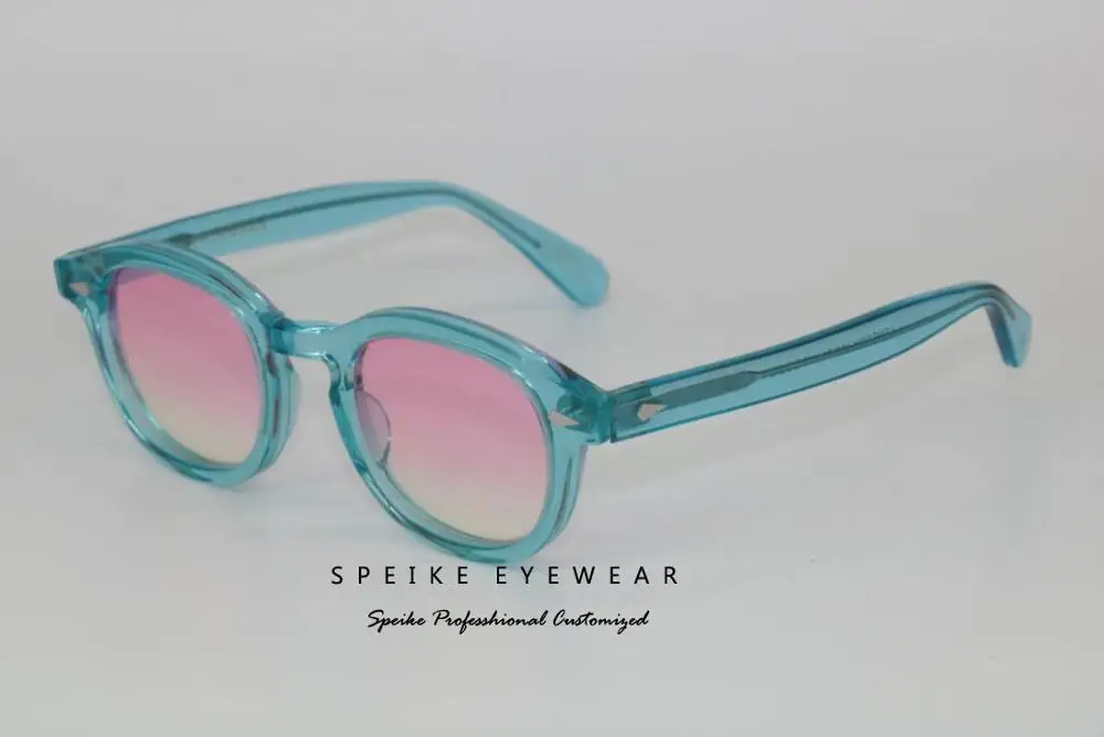 Blue frame SPEIKE, индивидуальные винтажные градиентные розовые линзы, солнцезащитные очки, Джони Депп, лемтош стиль, ретро очки, могут быть близорукими, солнцезащитные очки - Цвет линз: Blue frame
