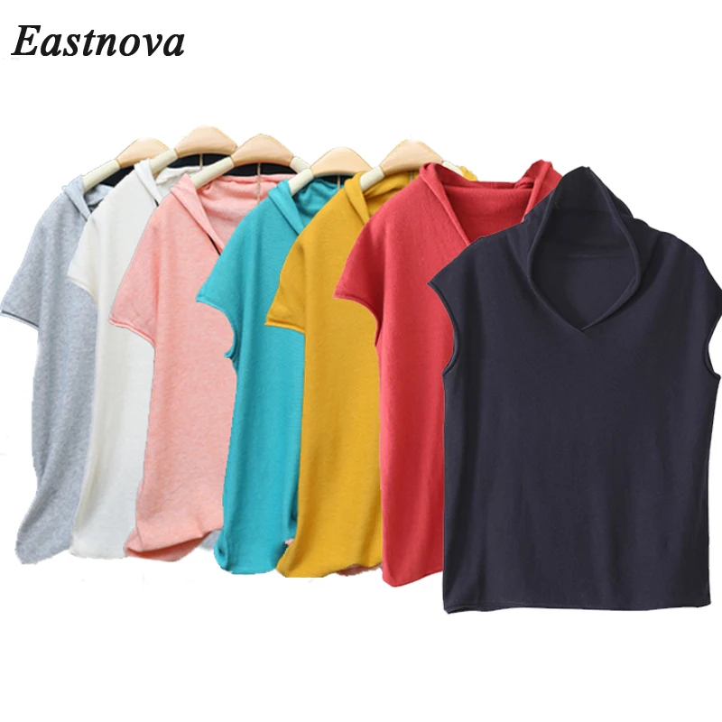 Футболка женская трикотажная из хлопка и льна с V образным вырезом коротким рукавом|Футболки| |