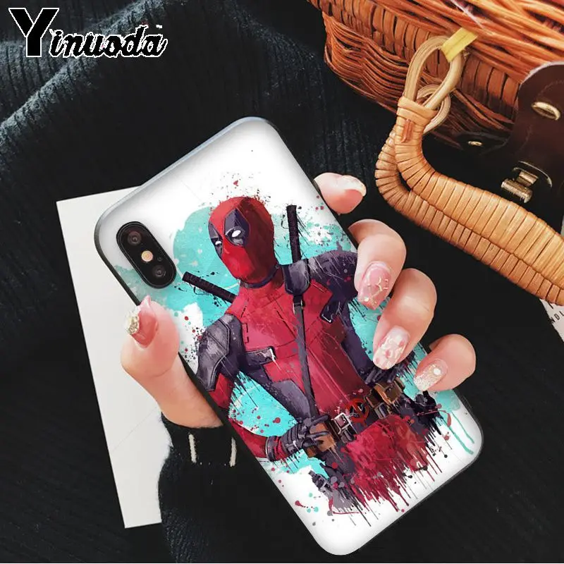 Yinuoda Marvel Deadpool черный ТПУ мягкий резиновый чехол для телефона iPhone X XS MAX 6 6S 7 7plus 8 8Plus 5