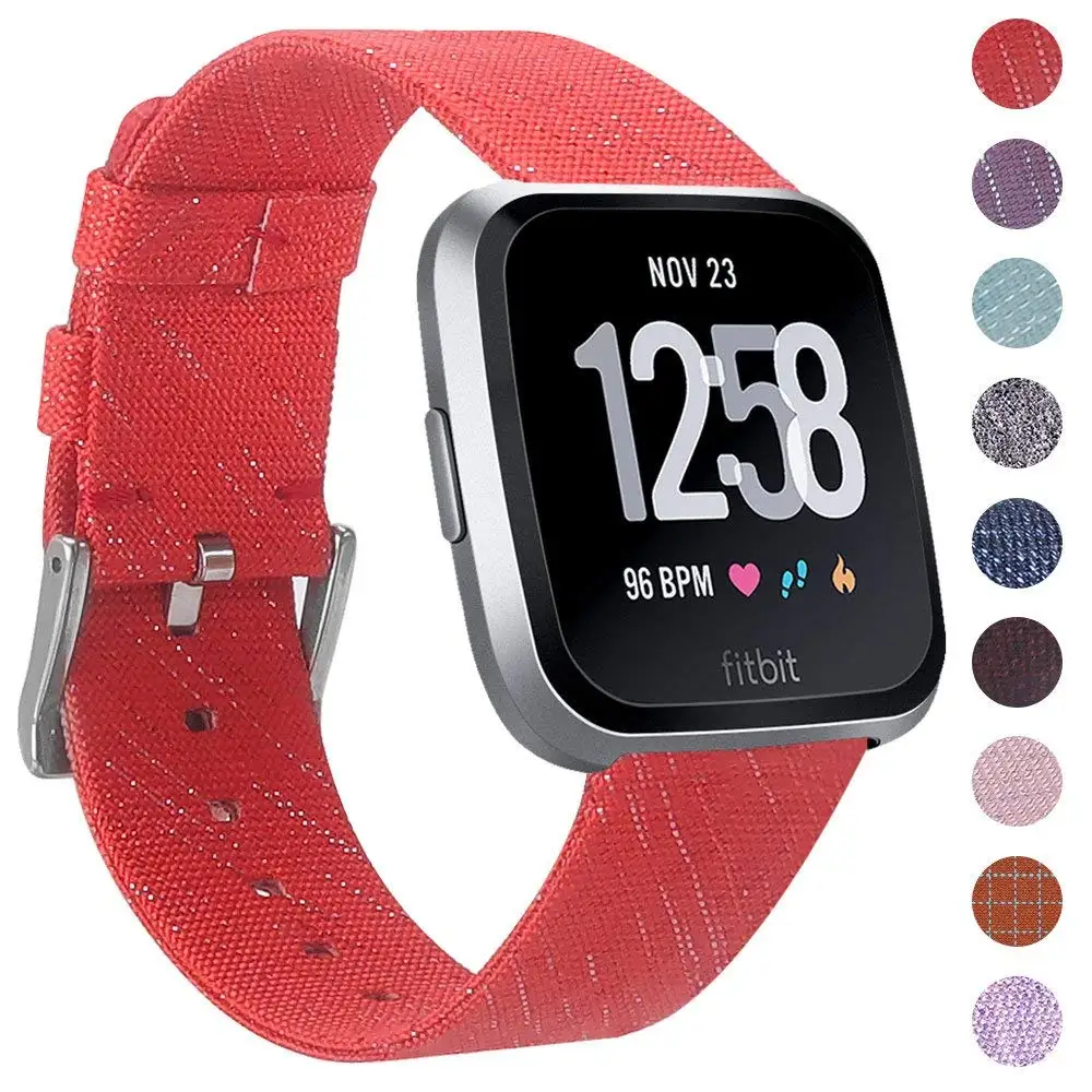 TORQUILA тканый нейлоновый ремешок для Fitbit Versa Смарт-часы Регулируемый тканевый дышащий быстросъемный Браслет замена - Цвет ремешка: Orange Red
