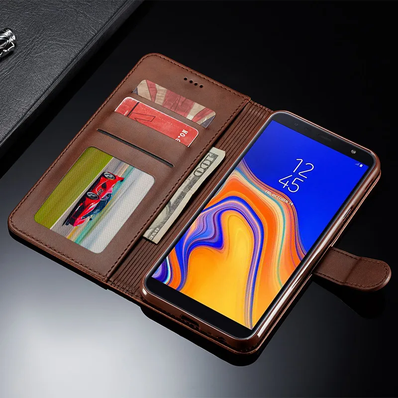 Кожаный чехол для Samsung Galaxy J4 2018 Винтажный телефона Plus книжка с бумажником J4Plus