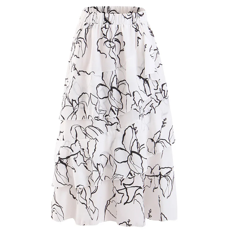 Sweet Brief Women's New Summer Cake Skirt Print Half-length Elastic Beach | Женская одежда
