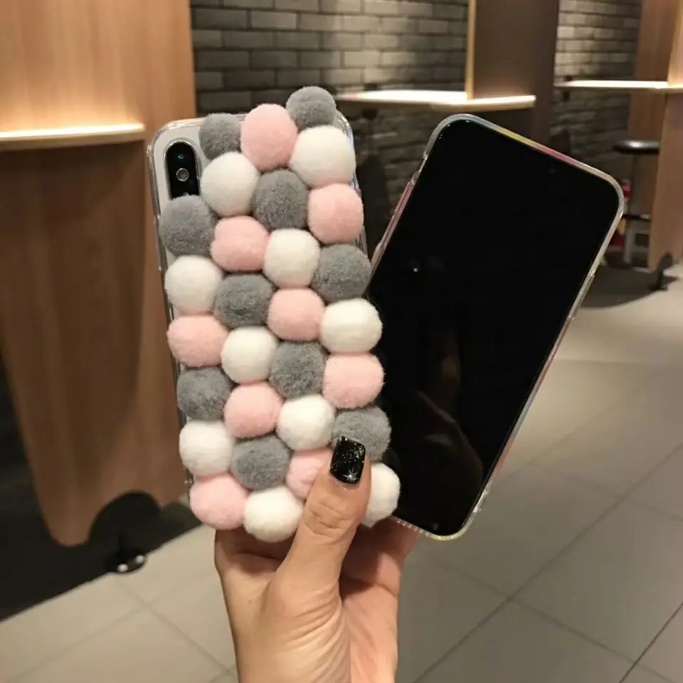 Чехол для телефона с маленькими шариками Iphone 6 7 8 x plus милый мягкий пушистый 3D