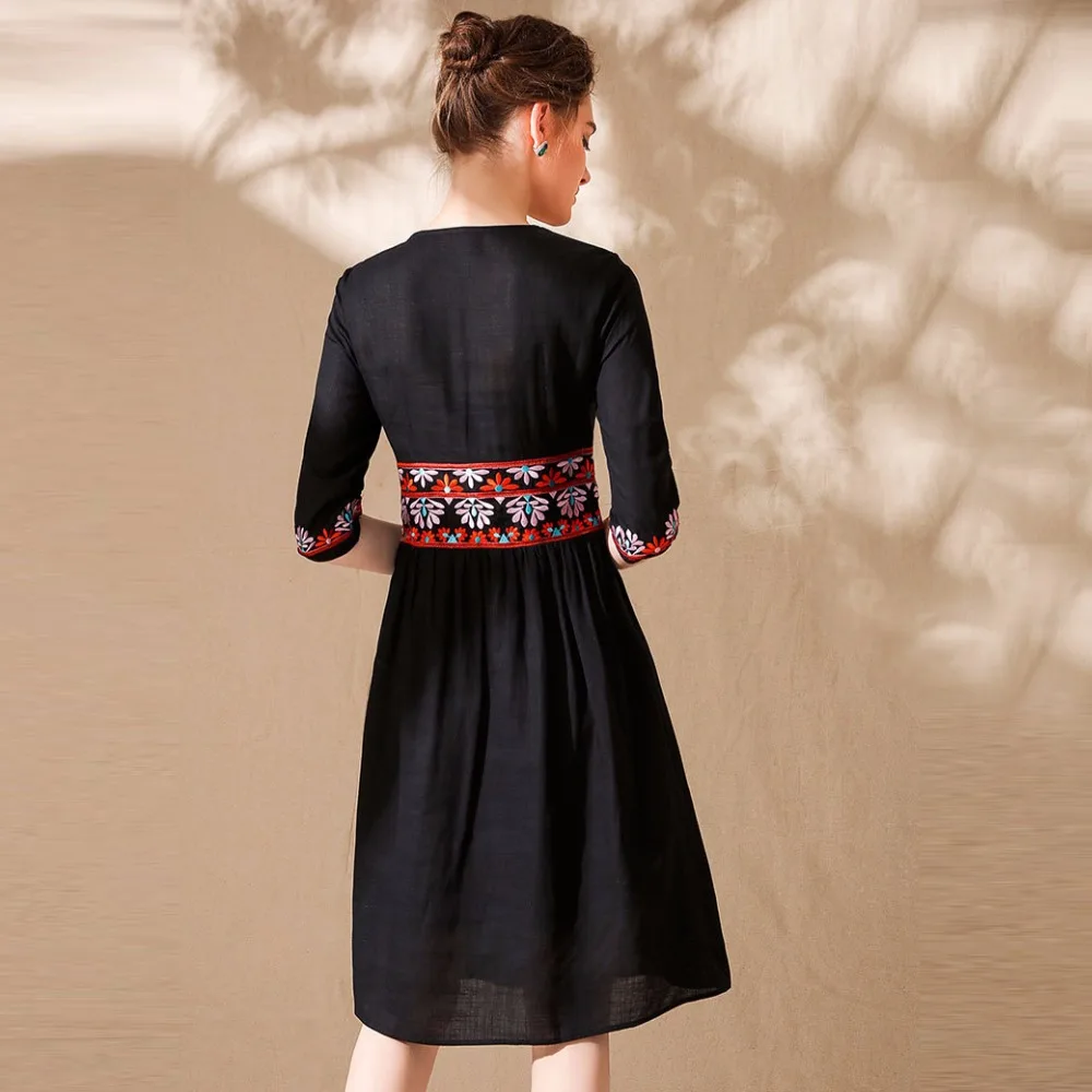 2018 Spring Embroidery Vintage Dress For Women High Quality Fashion Pretty Half Sleeve Knee Length Slim Female Dresses | Женская одежда