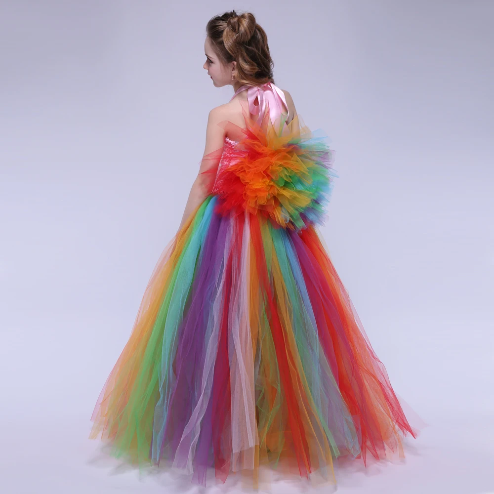 Красочное Радужное платье-пачка фатиновое платье для девочек на день рождения