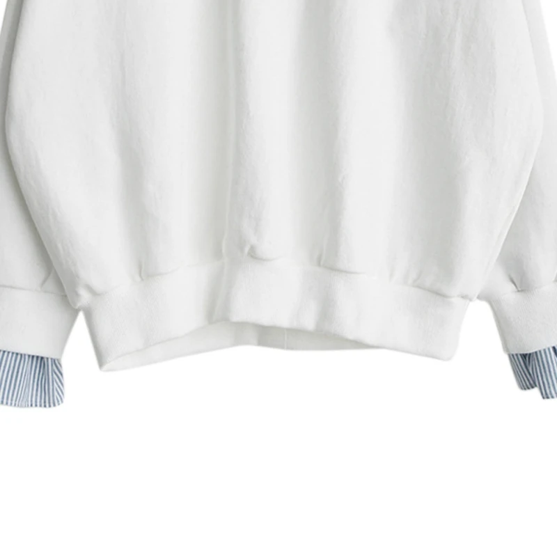 Fake 2-pieces Sweatshirt for Women Stylish Split Long Sleeve Striped Inside Autumn Winter Girls Sweet Loose Tops M-XXL | Женская одежда
