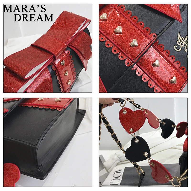 Женская модная кожаная сумка однотонная с бантом в виде сердца маленькие сумки