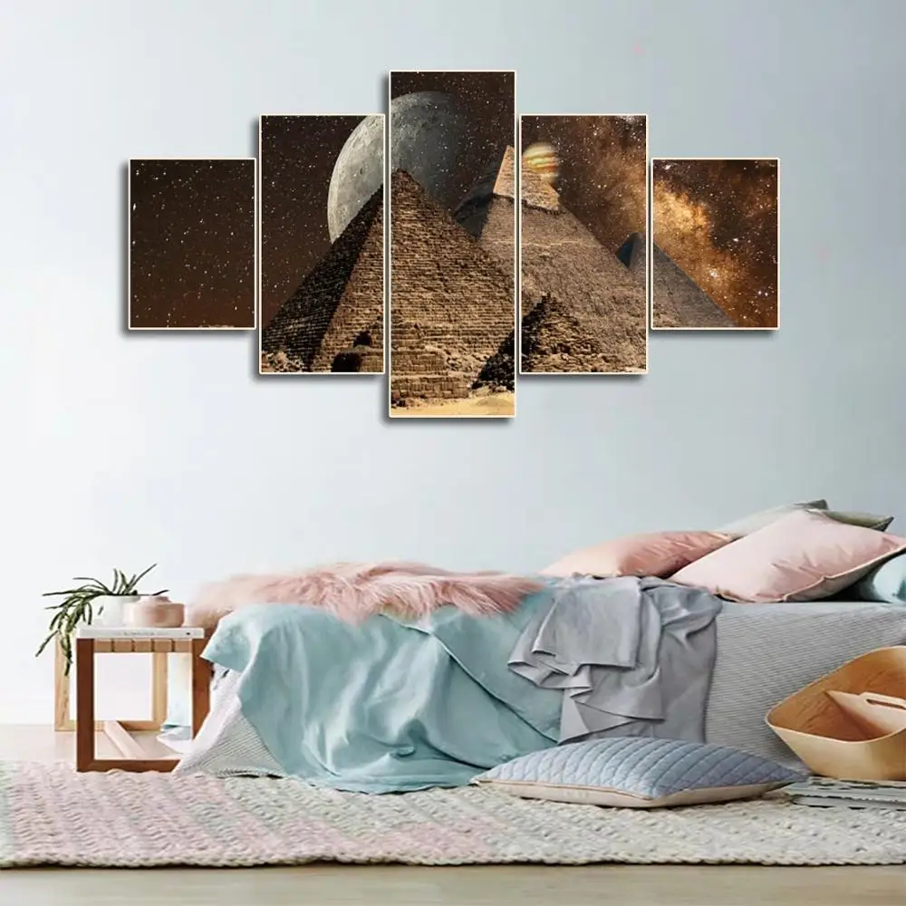 

Laeacco 5 Panel Canvas Painting Pyramid Night Wall Artwork Places of Interest Posters Prints Nordic Home Living Room Decoration