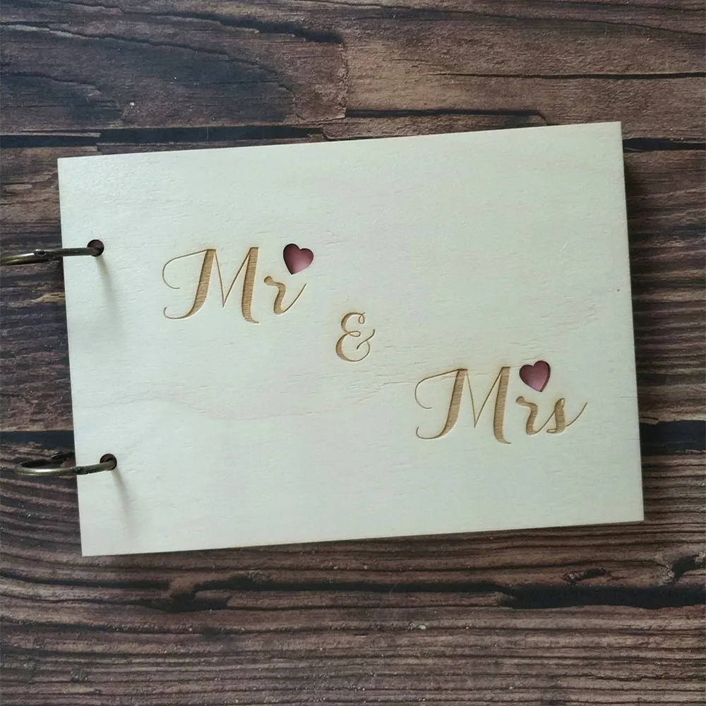 Лазерная резка дерева Mr & Mrs деревенская Свадебная деревянная Гостевая книга