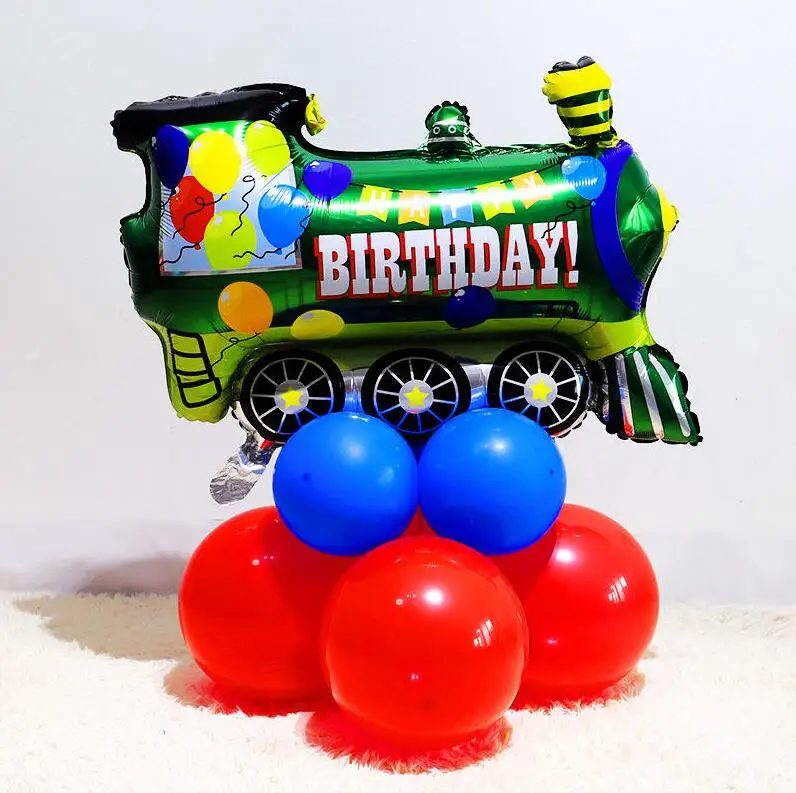 Green Train Большой игрушечный автомобиль воздушный шар из фольги дети 1st ребенок душ мальчик самолет Пожарная машина с днем рождения украшение поезд автомобили колонна - Цвет: Green Train