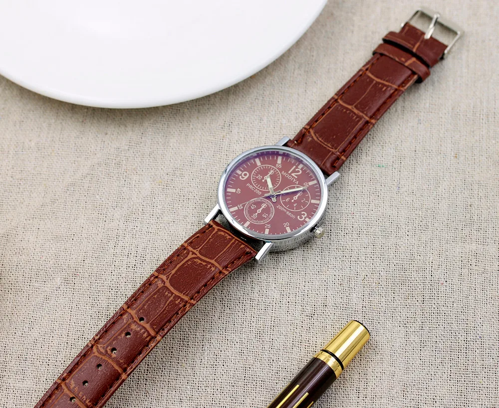 

Watch Men Vintage Six Pin Watches Quartz Men's Watch Blue Glass Belt Watch Men Relojes Para Hombre