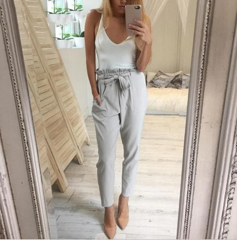 Для женщин шифон Высокая Талия шаровары Стиль строка Selvedge Повседневное брюки