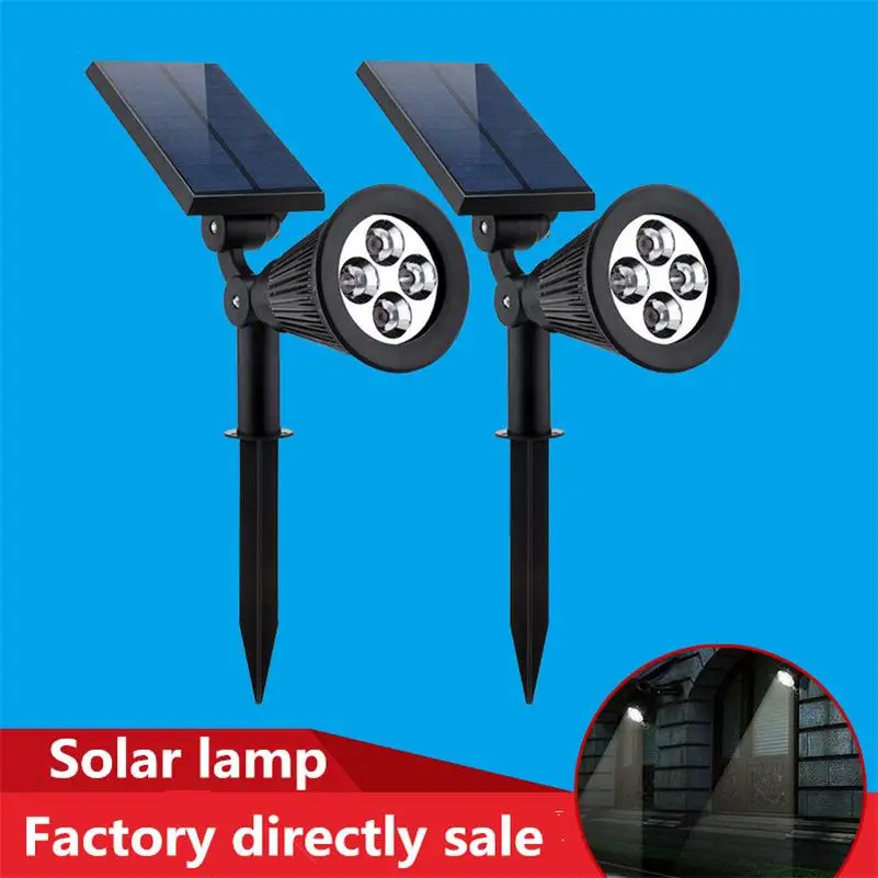 Solar SpotLight Three Mode Black Waterproof Outdoor Garden Wall Fence Lamp Mounting Pole Lawn Lamp Landscape Emergency Luminaria