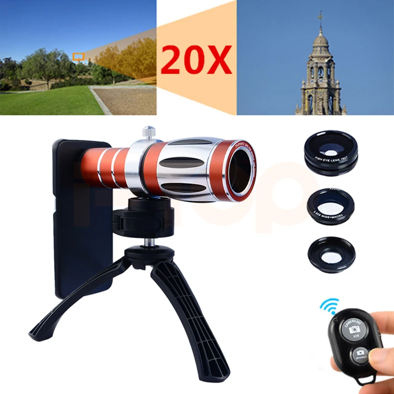 2017 20x зум телефото телескоп рыбий глаз Широкий формат макрообъектив для Iphone 4 4s 5 5S