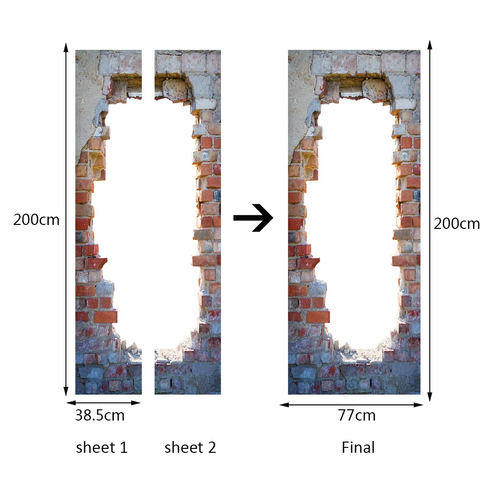 

Broken Bricks Wall Door Sticker Door/Wall Home Decoration Living Room Background Mural Art Decals Removable Sticker