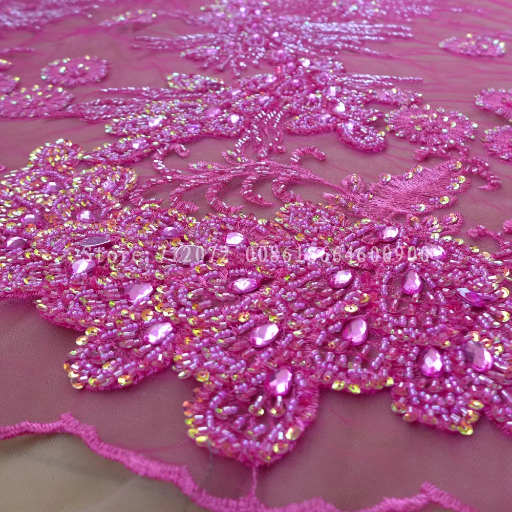 

Facsia super heavy beaded stones handmade beaded magic sequins wedding/evening dress lace fabric 51'' width 1 yard