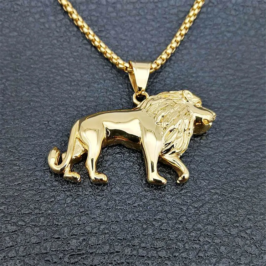 

Stainless Steel Lion Necklace for Women/Men,Gold Color Lions Head Pendant Animal Jewelry,Africa Lion Ethiopian Best Gift