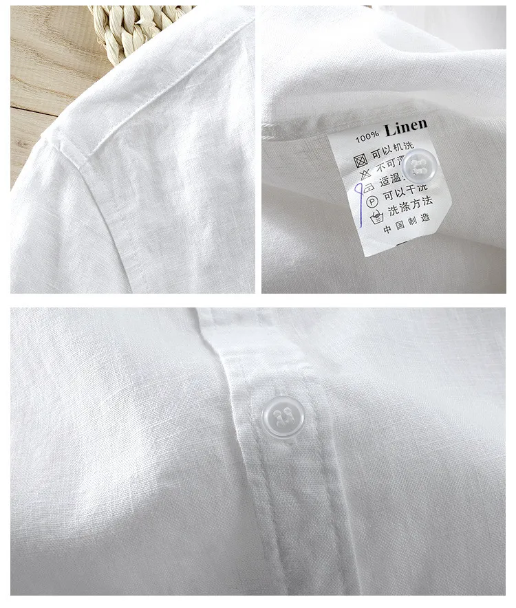 Рубашка мужская с коротким рукавом из чистого льна 6 цветов|Повседневные рубашки|