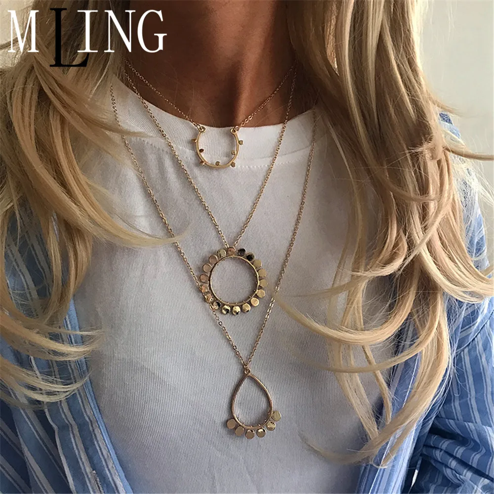 Женское винтажное ожерелье с кулоном MLING многослойное блестками модные