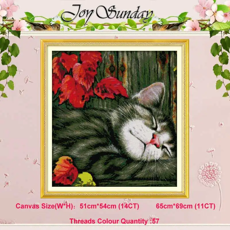 Maple leaf and cat Милый толстый ленивый кот птицы Счетный 11CT 14CT животные Набор для вышивки крестиком сделай сам DMC Набор для вышивки крестом вышивка рукоделие домашний декор - Цвет: Maple leaf and cat