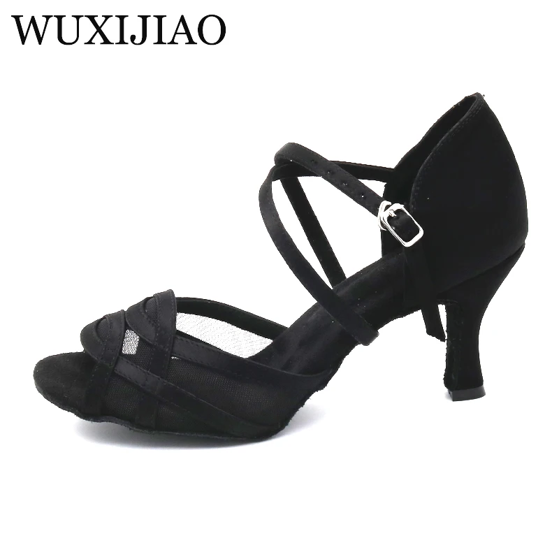 WUXIJIAO 2018 Новый атласная Бальные Танцы обувь кожа/черный мягкая подошва Латинской