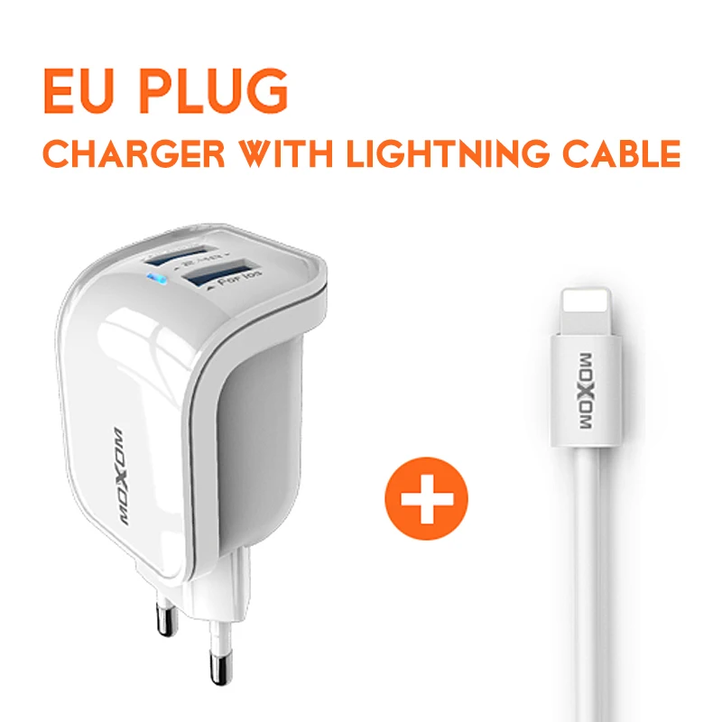 KH-25L MOXOM USB зарядное устройство 22W 2.4A EU Plug USB зарядное устройство для iPhone 7 6 6s iPad Адаптер зарядного устройства Dual Ports для Samsung зарядное устройство для телефона - Тип штекера: KH-25L
