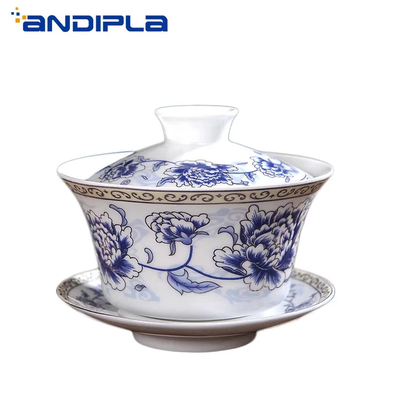 330 мл сине-белая фарфоровая чайная посуда Gaiwan женский чайный набор горшок чаша