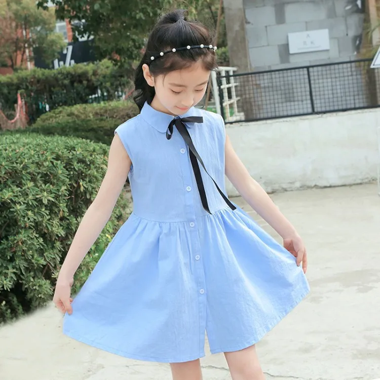 2019 summer Big Girl Dress Loose Cotton sleeveless Teens Dresses Casual Kids Outfits Princess Children Clothing | Детская одежда и