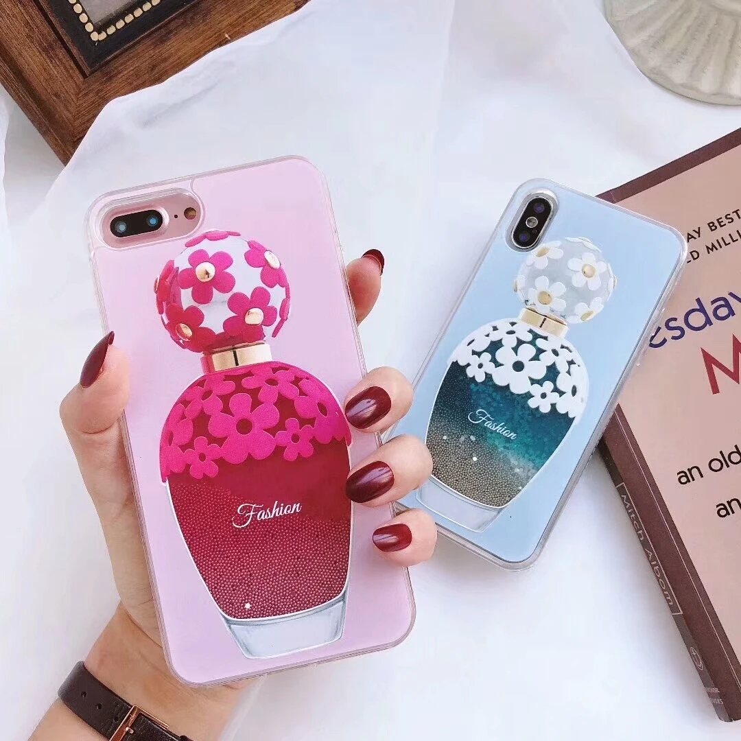 Fashion Cute Zou Chrysanthemum Perfume Bottle Liqued Cases for iPhone 6 6s 7 8 Plus Glitter quicksand Vase Girl gift Phone Cover |