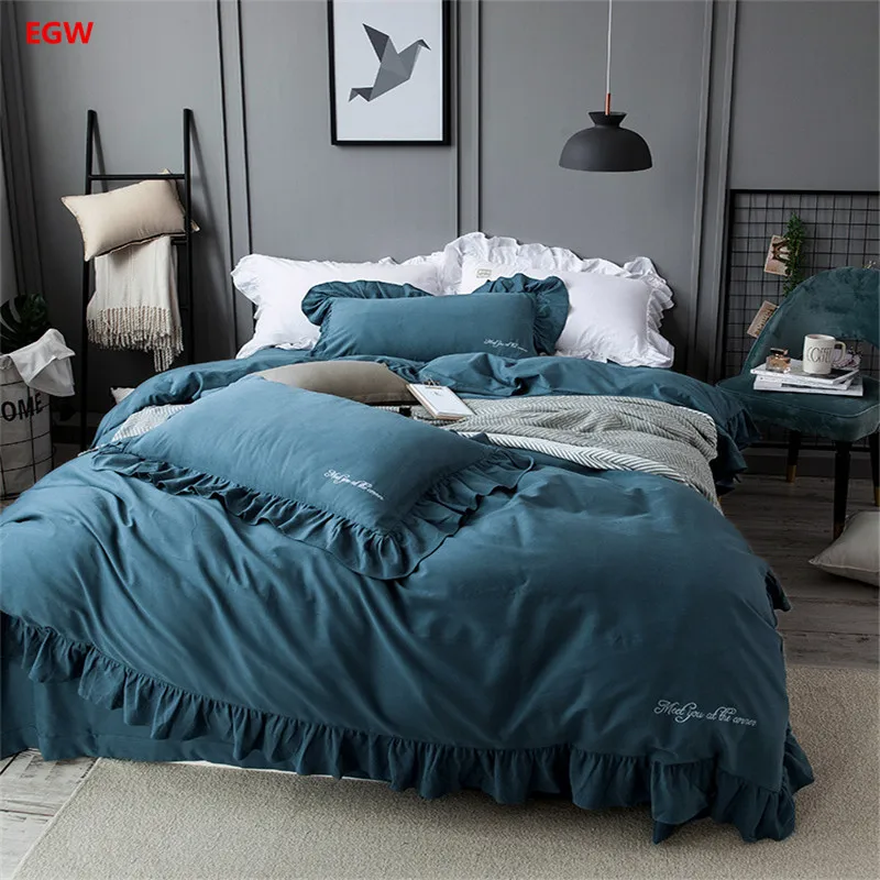 Однотонный Комплект постельного белья из 100% хлопка цвета хаки|king size bedding|purple