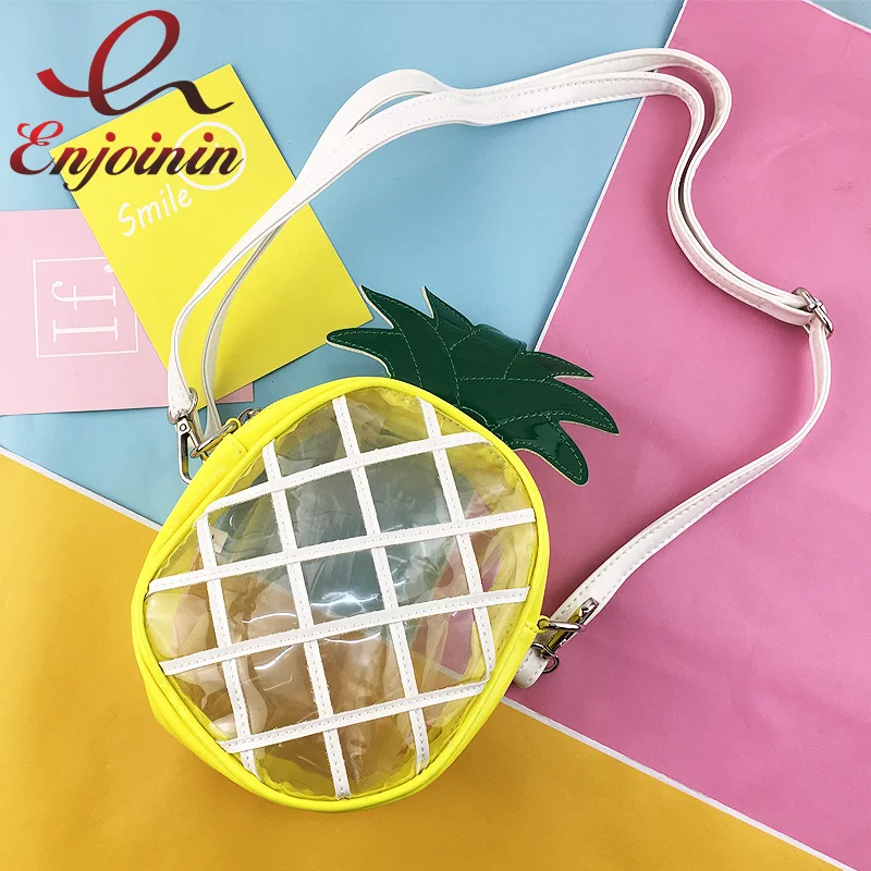 

Summer fruit pineapple ladies transparent shoulder & crossbody bags women plaid mini purse handbags day clutches
