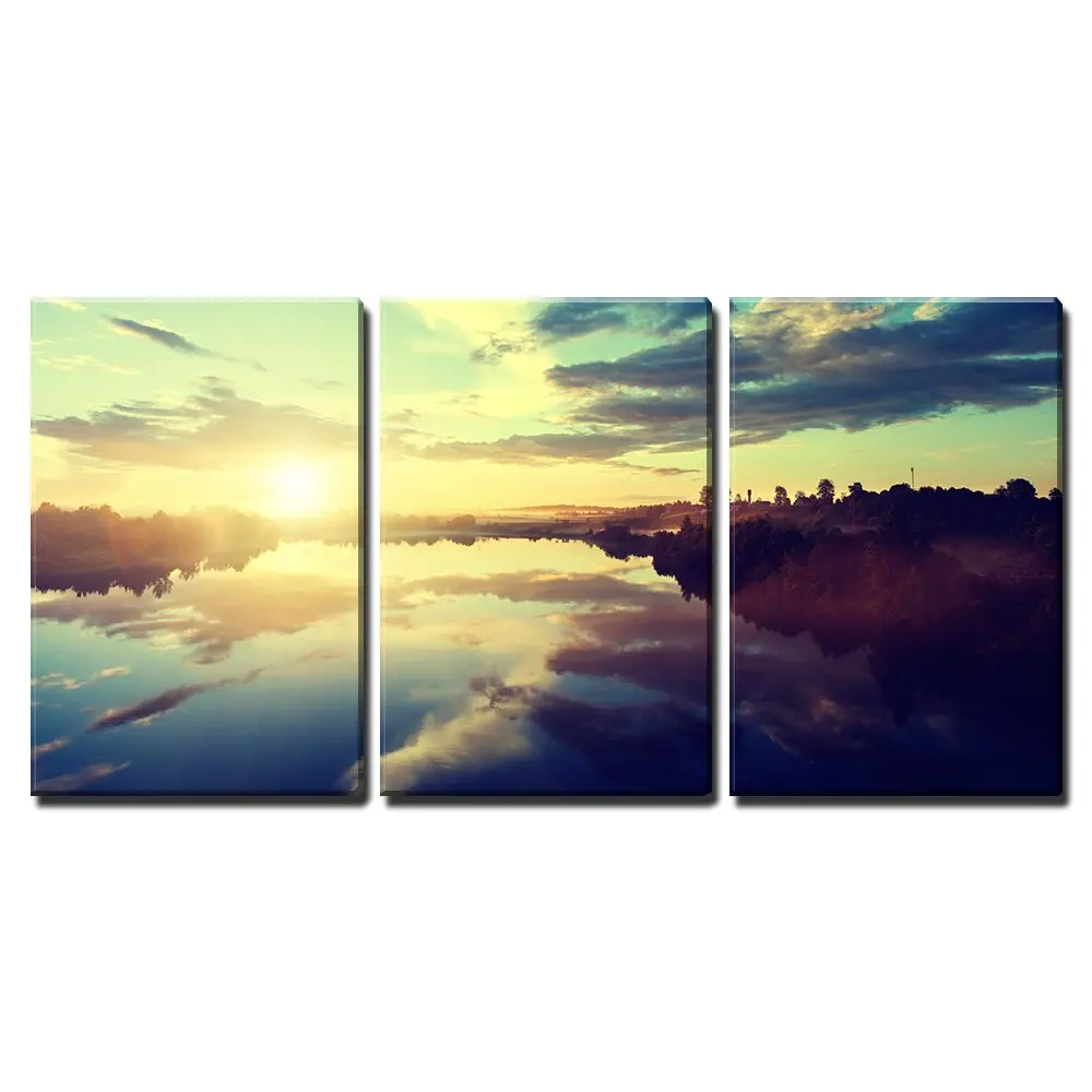 3 Piece Canvas Wall Art Sunset on The River Modern Home Decor No Framed Panels | Дом и сад
