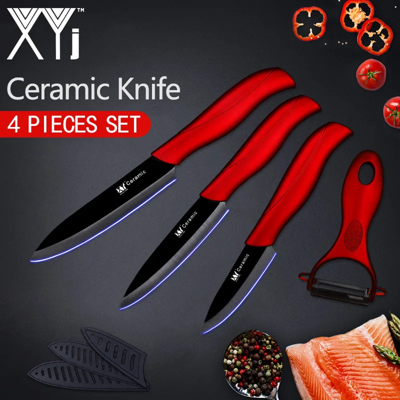 Red H Black Blade XYj кухонный нож керамический нож набор аксессуаров для приготовления пищи " 4" " дюймов+ Овощечистка белый и черный нож для очистки овощей фруктов кухонный инструмент - Цвет: Red H Black Blade