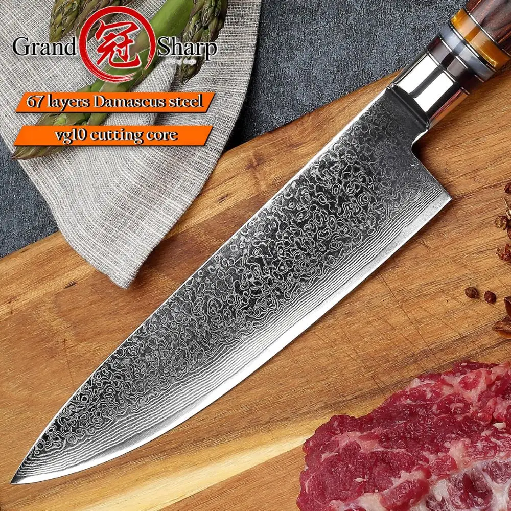GRANDSHARP 67 слоев японский дамасский нож поварской зеркальное лезвие кухонный ручка