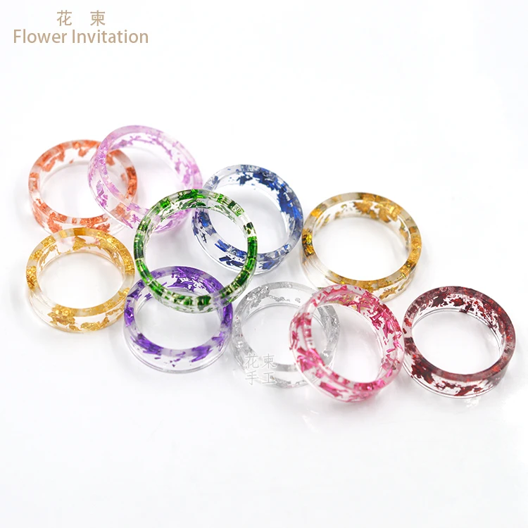 

HJ10B Flower Invitation DIY Resin Ring Jewelry Craft Gold Foil Pigment Dried Flowers Handmade Christmas Gift