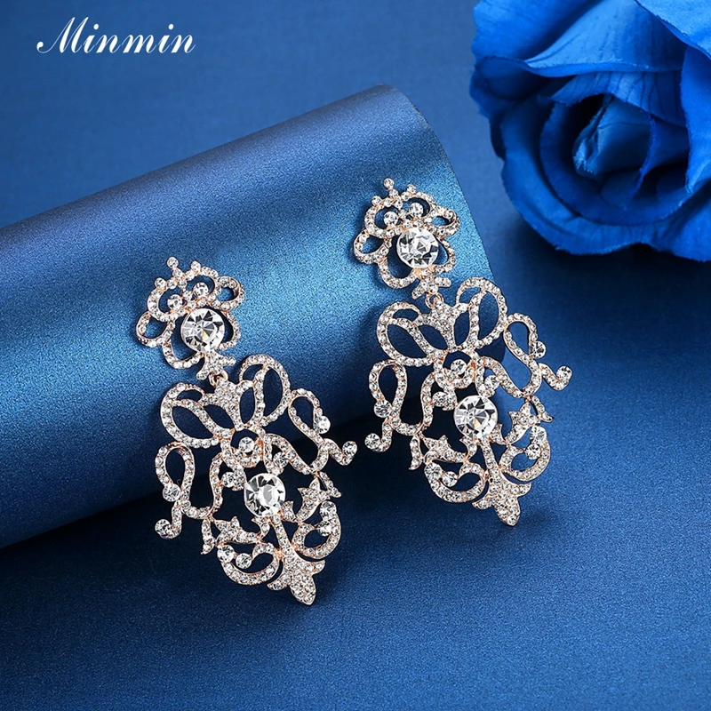 Minmin богема люстра /розовое золото Цвет большие серьги невесты кристалл длинные