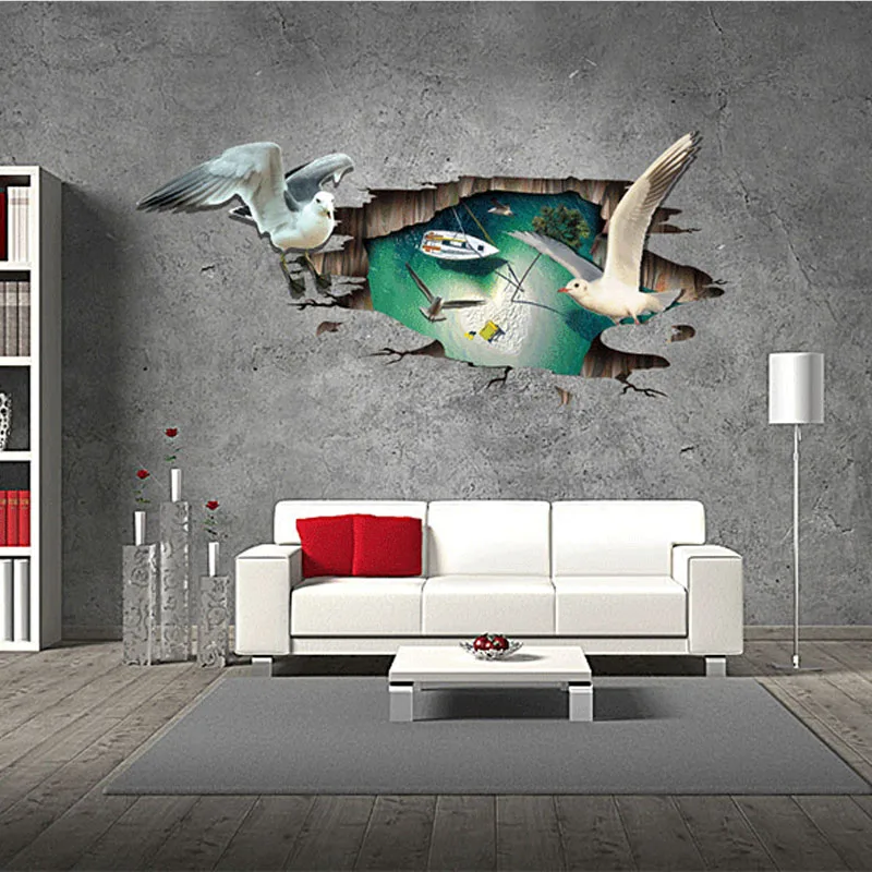 Настенная 3D наклейка в виде чайки для гостиной спальни фона на стену ванной