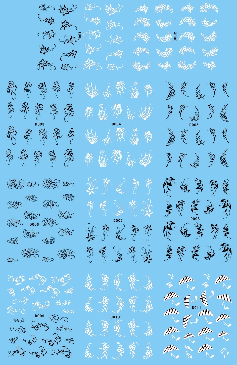 11 упак./лот наклейка на ногти с водой черно-белый цветок азалия орхис Нарцисс |