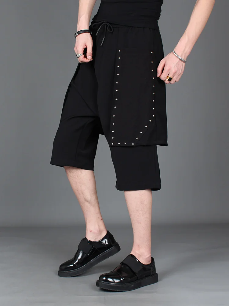 

M-XXL!Dark wind tide brand Liu Ding fake two-piece skirt pants men's cropped trousers summer men's slim five points casual pa.