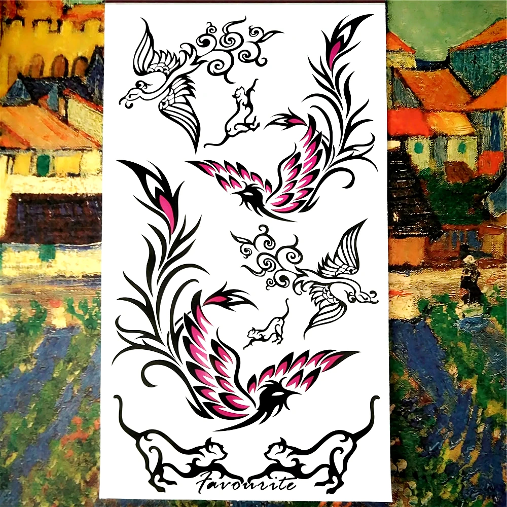 Тату Наклейка на стену с Фениксом 10 х17 см|flash tattoo stickers|tattoo stickerblack phoenix |