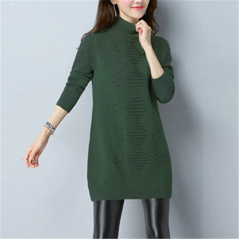 Женский вязаный свитер однотонный пуловер с длинным рукавом водолазка теплый