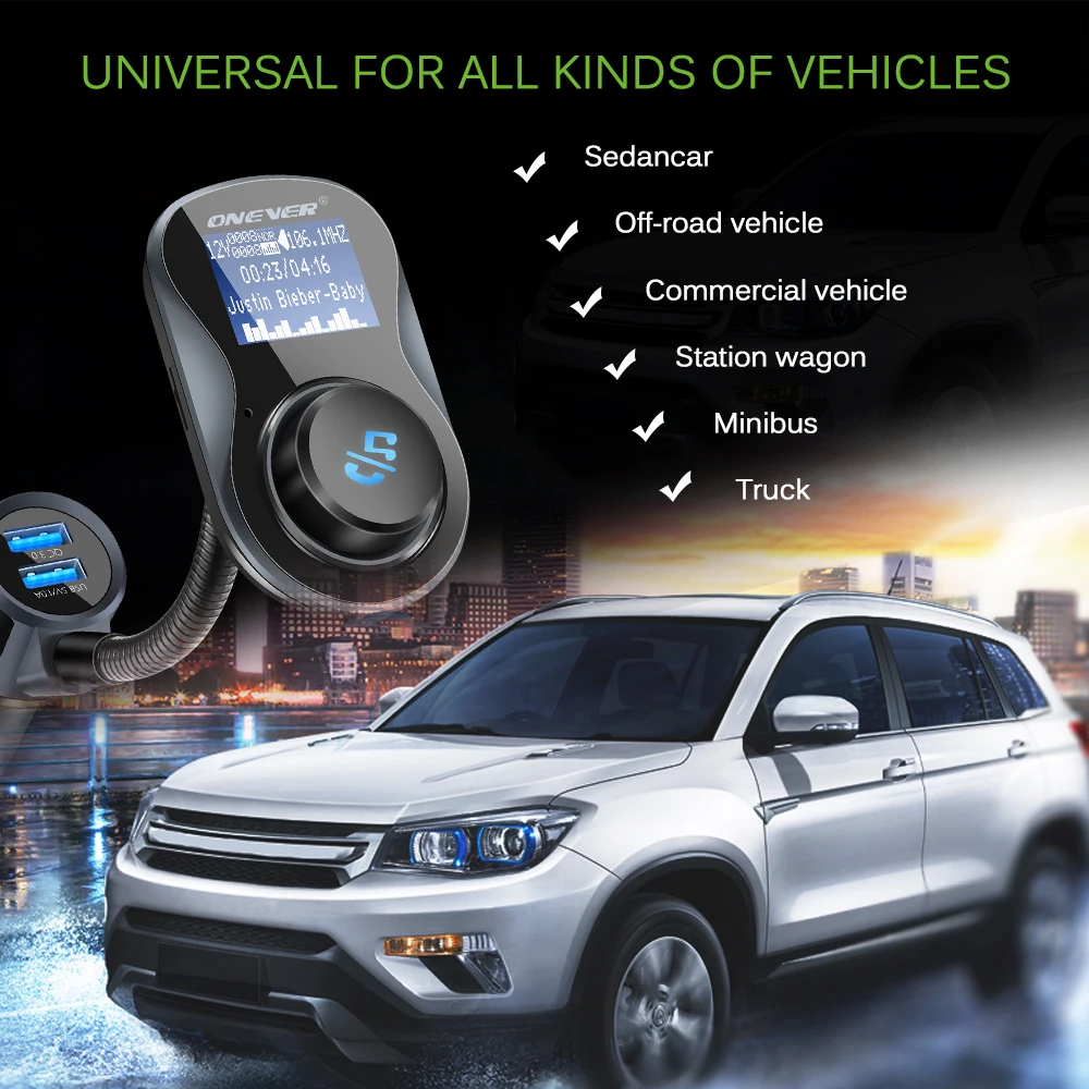 FM передатчик Bluetooth автомобильный комплект поддержка QC3.0 Быстрая зарядка TF карта U
