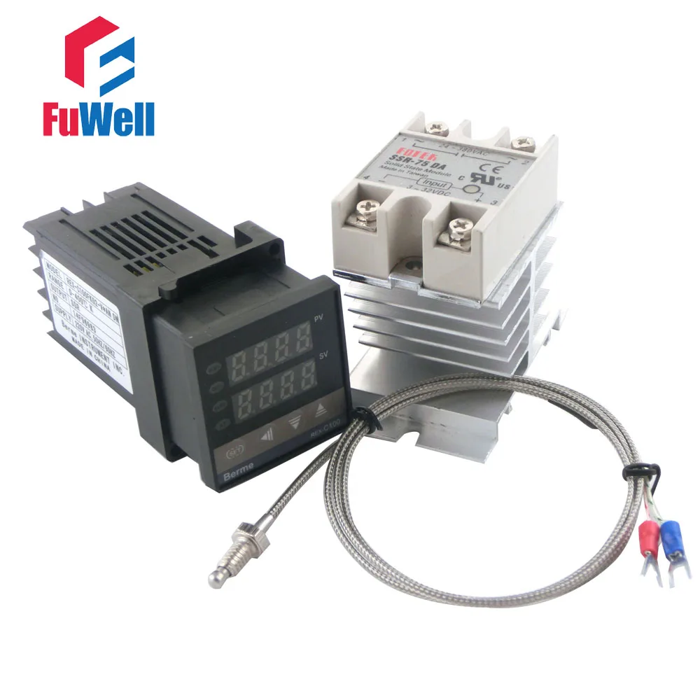 Короткая версия 86x48x48 мм) REX-C100FK02-V* PID регулятор температуры+ твердотельное реле и термопара типа K+ радиатор - Габаритные размеры: 75DA SET