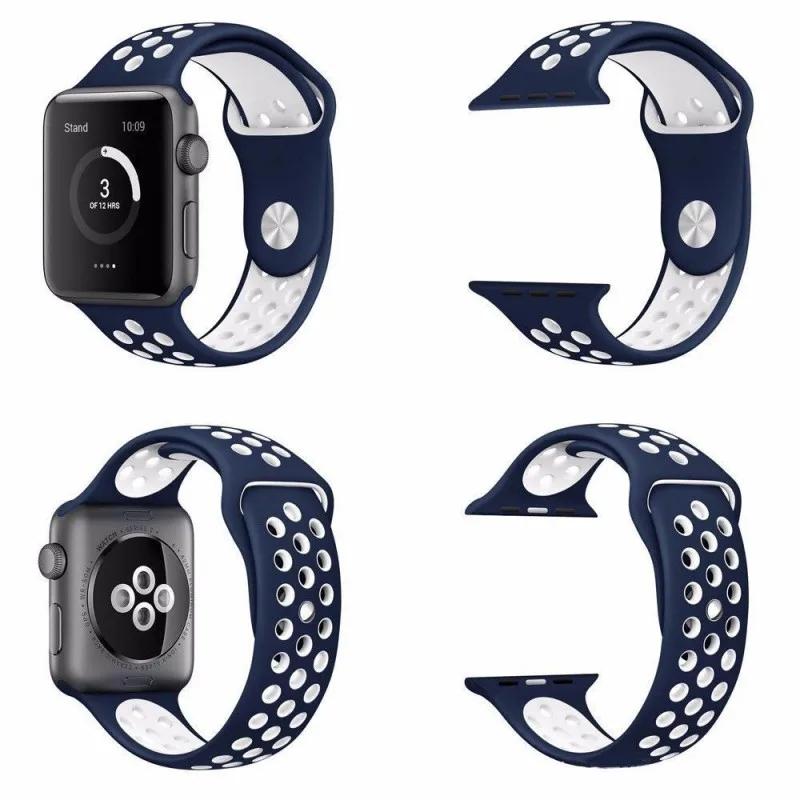 Сменный ремешок для наручных часов Apple Watch серии 1/2/3 двойной Цвета отверстие силиконовые спортивные Ремешки для наручных часов iWatch, 42 мм, 38 мм