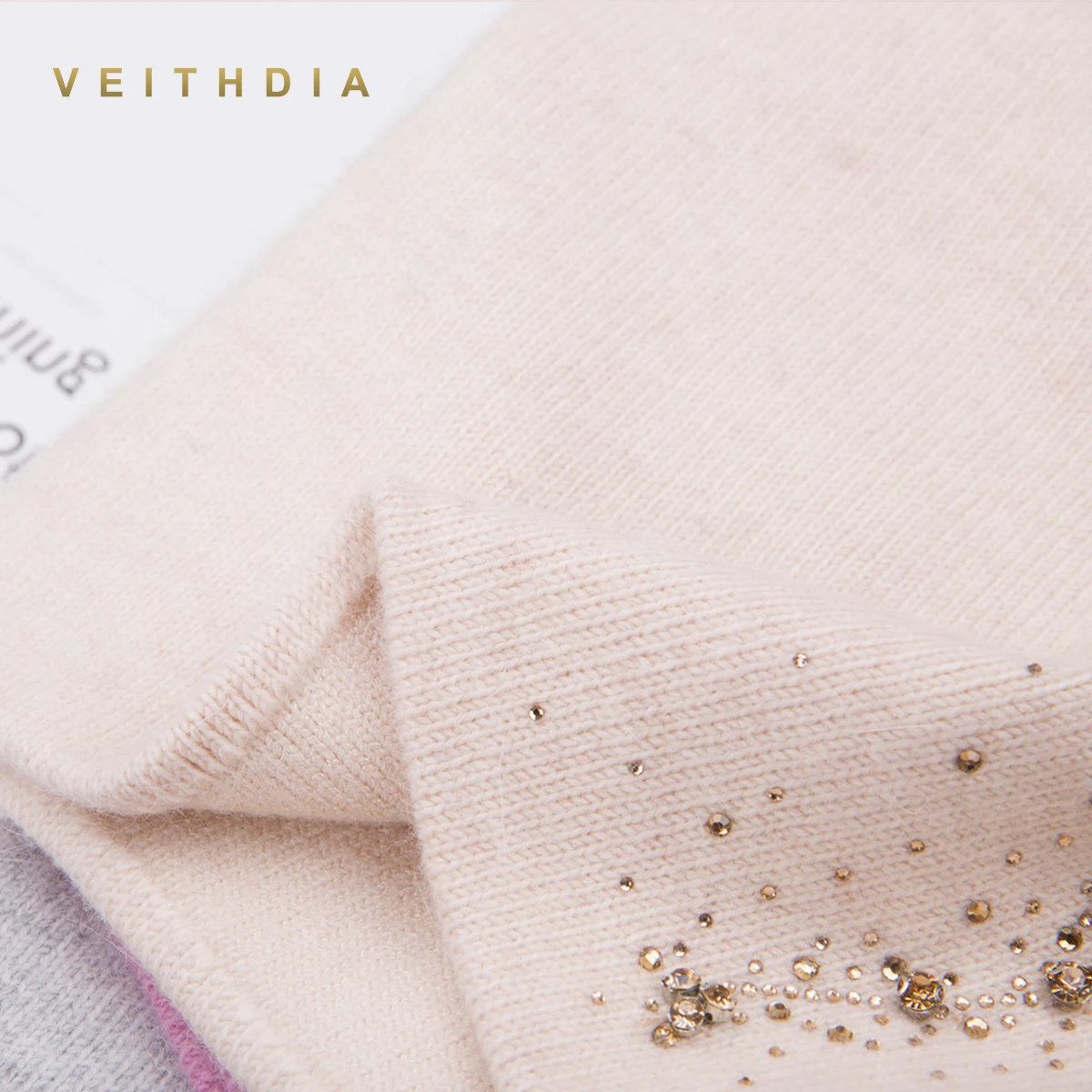 Женские кашемировые шапки VEITHDIA повседневные двухслойные вязаные с кристаллами