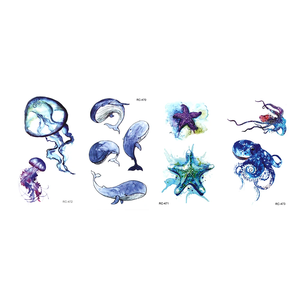 Татуировка Стикеры Морская звезда Китовая акула море Животные временная